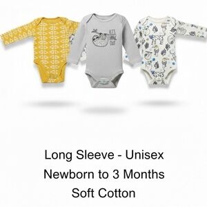Cloud Island Baby Newborn Long Sleeve Bodysuit Bundle 3 Piece Set